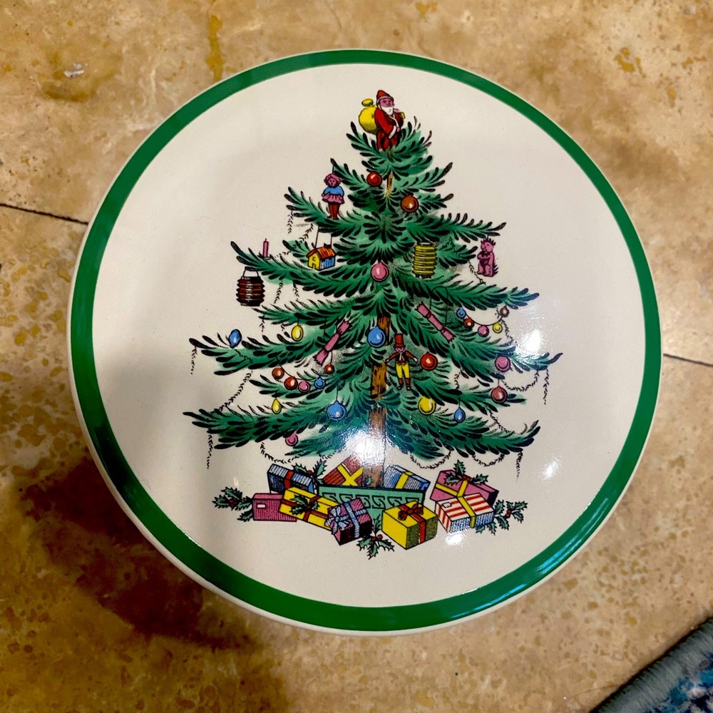 Spode Christmas tree bon bon dish (candy jar with lid)